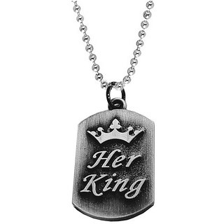                       Men Style Valentine Gift Her King Locket For His Grey Silver Stainless Steel Necklace Pendant                                              