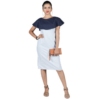                       Women's Bureture Sky-Blue and Navy Cotton Stripes Dress                                              