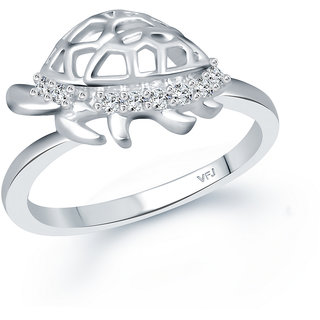                       Vighnaharta Meru Tortoise Ring CZ Rhodium Plated Alloy Ring for Women and Girls-[VFJ1576FRR]                                              