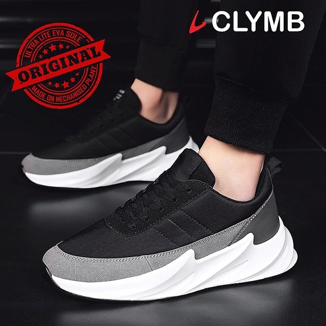 clymb men's black running sports shoes