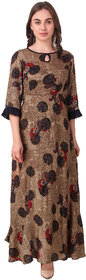 VOGUE  SAVVY Brown Keyhole Print Ethnic Long Kurti For Girls/Women (Color- Brown  Size- Large)