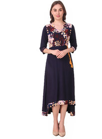 VOGUE  SAVVY Blue Print With Solid Stylish Kurti For Girls/Women (Color- Dark Blue  Size- Small)