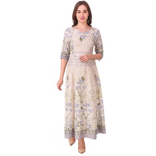 VOGUE  SAVVY White Placement Print Ethnic Stylish Kurti For Girls/Women (Color- White  Size- Small)