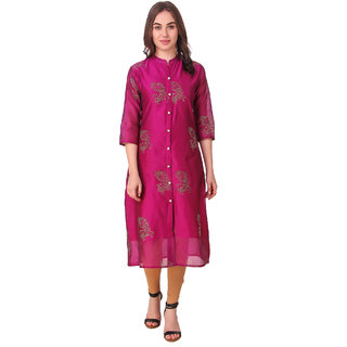                       VOGUE  SAVVY Pink A-Line Kurti For Girls/Women (Color- Pink  Size- Small)                                              