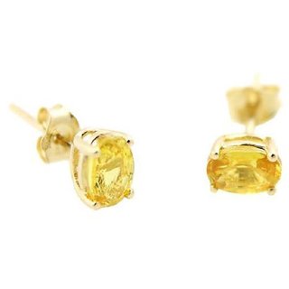                       CEYLONMINE  yellow sapphire stud earrings gold plated natural pushkar earrings                                              