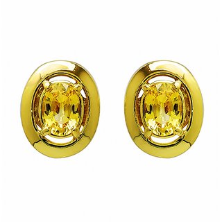                       CEYLONMINE pukhraj stud earrings natural & original stone yellow sapphire gold plated earring for women & girls                                              