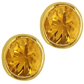                       CEYLONMINE yellow sapphire stud earrings gold plated natural pushkar earrings                                              