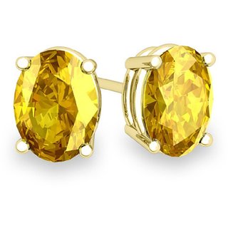                       CEYLONMINE  sapphire earrings natural gold plated yellow sapphire stud for women                                              
