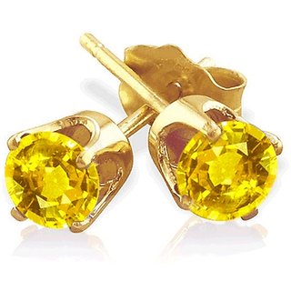                       CEYLONMINE pukhraj stud earrings natural & original stone yellow sapphire gold plated earring for women & girls                                              