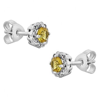                       CEYLONMINE pukhraj stud earrings natural & original stone yellow sapphire silver  earring for women & girls                                              