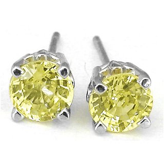                       CEYLONMINE silver earrings natural yellow sapphire stud earring pushkar stone for girls & women                                              