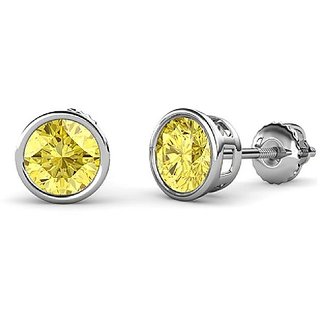 CEYLONMINE stud earrings natural pukhraj stone yellow sapphrie silver earrings for womwn CEYLONMINE stud earrings natural pukhraj stone yellow sapphrie silver earrings for womwn