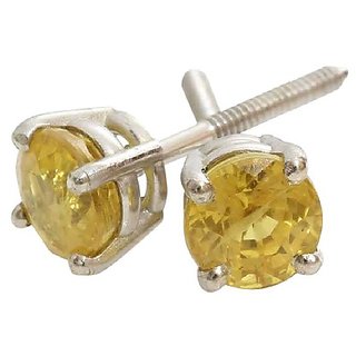 CEYLONMINE original stone earrings natural gemstone yellow sapphire stud earrings for girls & women