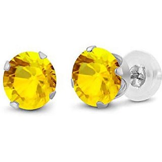 CEYLONMINE stud earrings natural pukhraj stone yellow sapphrie silver earrings for womwn CEYLONMINE stud earrings natural pukhraj stone yellow sapphrie silver earrings for womwn