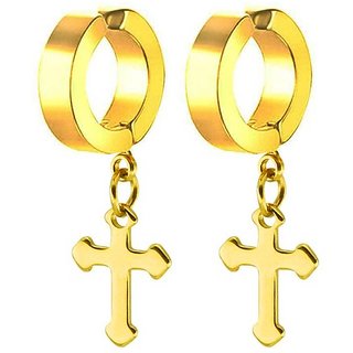 Men Style Cross CharmFashion Punk Non-Piercing Gold  Stainless Steel  Clip-on Earring
