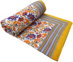 Frionkandy Yellow Cotton Single Bed Nature and Floral F