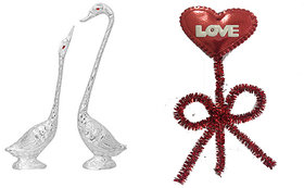 SC Valentine Combo of 1 silver pair of Kissing Duck  red coloured Heart Stick with Knot