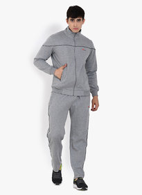 Muffy Men's Light-Grey Cotton Blends Solid Zip Closure Tracksuit