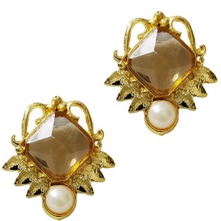                       Latest Designer Golden Kundan Pearl Indo Western Studs Earrings Set                                              