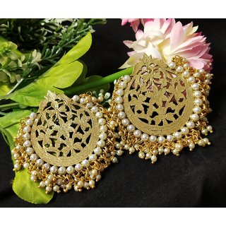                       Ethnic Indian Bollywood Designer Chandbali Pearl Earrings Set.                                              
