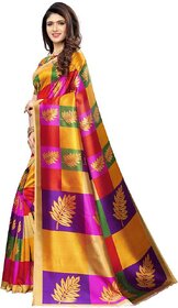 Sharda Creation Printed, Geometric Print Kanjivaram Poly Silk, Cotton Silk Saree  (Multicolor, Purple, Yellow)