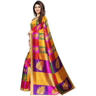 Sharda Creation Printed, Geometric Print Kanjivaram Poly Silk, Cotton Silk Saree  (Multicolor, Purple, Yellow)