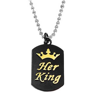                       Men Style Valentine Gift Her King For His Black Gold Stainless Steel Necklace Pendant                                              