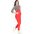 BuyNewTrend Red Cotton Lycra Dungaree Pant with Striped Top For Women-(Red-2051B)