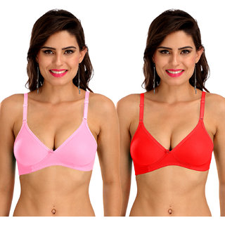 Sona Women's M1001 Everyday Non Padded with Free Transparent Straps Bra Multi Color Pack of 2