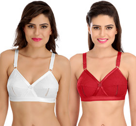 Sona Women's Perfecto Full Coverage Non-Padded Plus Size Cross Belt Cotton Bra Pack of 2