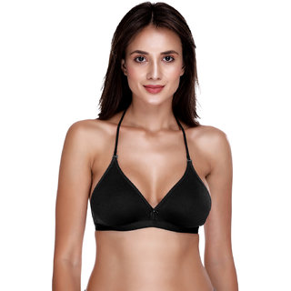 SONA Women's M1018 Halter Neck Multway Non Paded T-Shirt Bra with Free Transparent Strap Black Color