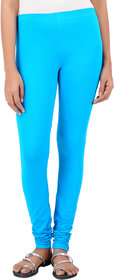 ColourQ Women's Soft Cotton Churidar Leggings with Elasticated Waistband Azure Small