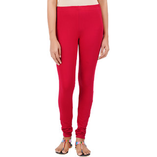 ColourQ Women's Soft Cotton Churidar Leggings with Elasticated Waistband Red Small