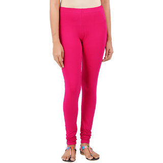                       ColourQ Women's Soft Cotton Churidar Leggings with Elasticated Waistband Ruby Pink Small                                              
