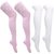 Neska Moda Womens  2 Pairs Pink And White Cotton Thigh High Stockings