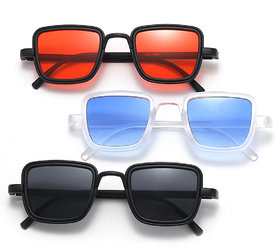 Kanny Devis Kabir Singh Red  Blue  Black Exclusive Rectangular UV Protected Men's Sunglasses Combo of 3