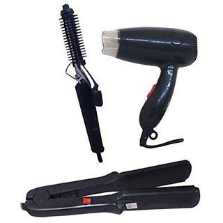 Trendy Trotters Combo of Hair Dryer for Women With Nvnov4 1000w Combo Hair Dryer Straightener and Curler (Black, Medium)