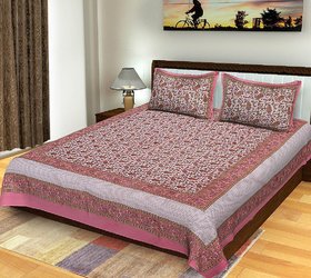 FrionKandy Mugal Print Cotton Double Bed Sheet 2 Pillow Covers - King Size Bedsheet (90x108 Inch), Pink