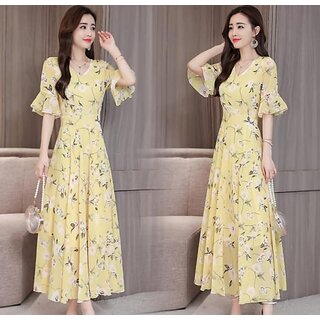                       Raabta RWD-01031 Yellow Flower Print Dress                                              