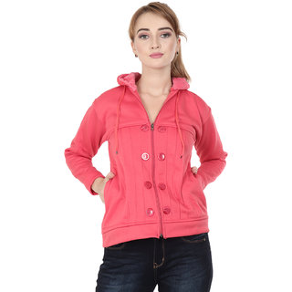 Buy Matelco Womens solid zipper sweatshirt with hoodie attached