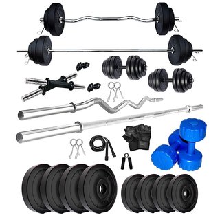 SPORTO FITNESS Leather 30 Kg Weight Plates, 5 and 3 ft Rod, 2 D.Rods Home Gym Equipments with Dumbbell Set