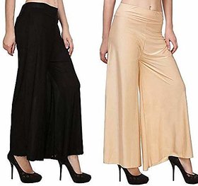 Women's Stretchy Lycra Wide Leg Palazzo Pants Pack of 2 Free Size