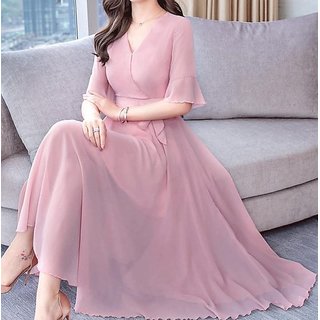 Buy Pink Plain Maxi Dress With Knotes by Raabta Fashion For Women Online @ 1450 from ShopClues