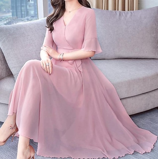 Buy Pink Plain Maxi Dress With Knotes ...