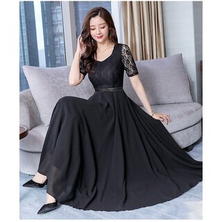                       Raabta RAABTA RWD-1035 LOVELY BLACK NET YOGE HALF SLEEVES DRESS WITH BELT                                              