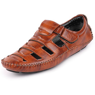 Fausto Men's Tan Genuine Leather Lightweight Outdoor Sandals