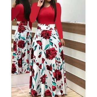 white dress with red design