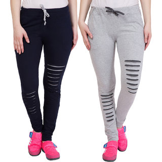 Buy Cliths Self Design Cotton Track Pant For Women/Navy And Light