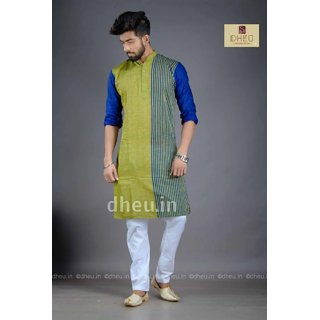 Buy PURE COTTON STRIPE KURTA Green-Blue Online @ ₹700 from ShopClues