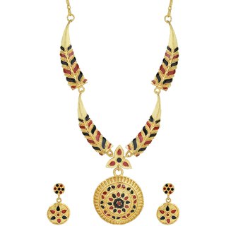                       MissMister Micron Gold Copper Colourful Bikaneri Meenakari Designer-created Wedding Necklace set Women                                              